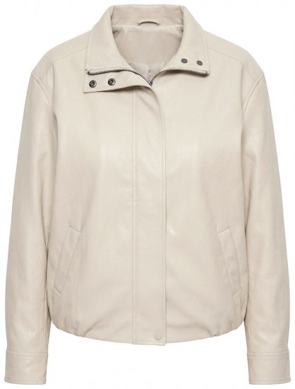 Ulla Popken 851329 Bikerjack met leerlook en rits Taupe - Jassen - Damesjassen in grote maten