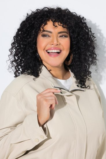 Ulla Popken 851329 Bikerjack met leerlook en rits Taupe - Jassen - Damesjassen in grote maten