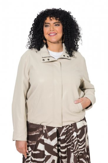 Ulla Popken 851329 Bikerjack met leerlook en rits Taupe - Jassen - Damesjassen in grote maten
