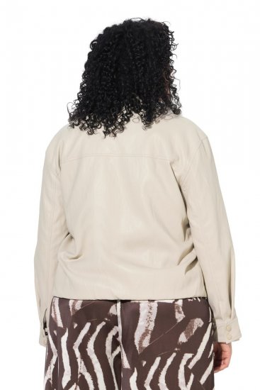 Ulla Popken 851329 Bikerjack met leerlook en rits Taupe - Jassen - Damesjassen in grote maten