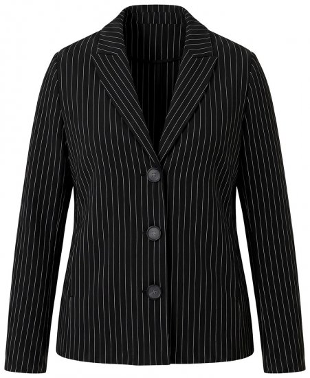Ulla Popken 851341 Krijtstreep stretch blazer Zwart - Blazers - Blazers in grote maten voor dames