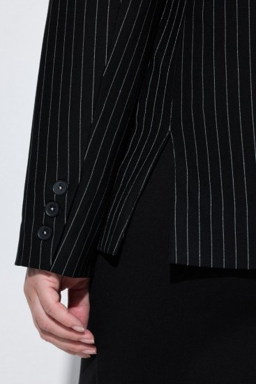 Ulla Popken 851341 Krijtstreep stretch blazer Zwart - Blazers - Blazers in grote maten voor dames