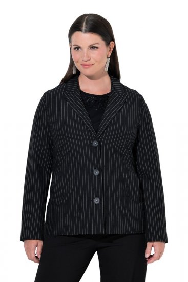 Ulla Popken 851341 Krijtstreep stretch blazer Zwart - Blazers - Blazers in grote maten voor dames