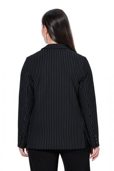 Ulla Popken 851341 Krijtstreep stretch blazer Zwart - Blazers - Blazers in grote maten voor dames