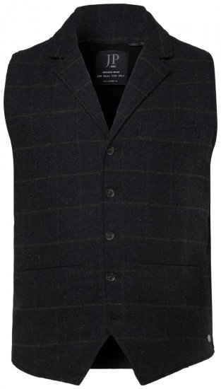 JP1880 851395 Geruit tweed gilet met stretch Zwart - Pakken - Grote Maten Kostuum Heren