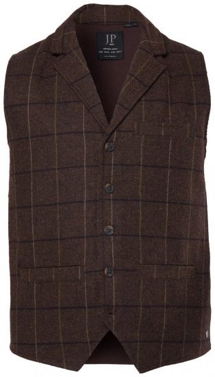 JP1880 851395 Geruit tweed gilet met stretch Donkerbruin - Pakken - Grote Maten Kostuum Heren