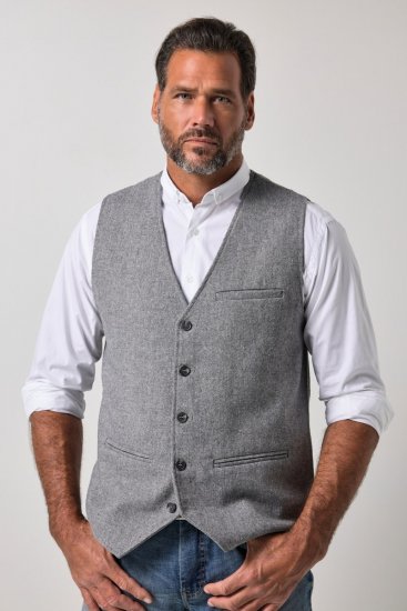 JP1880 851399 Gilet van wolmix met gebreide rug Lichtgrijs - Pakken - Grote Maten Kostuum Heren