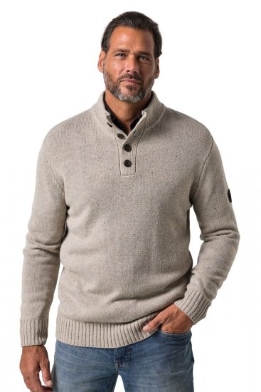 JP1880 851436 Gebreide trui met knoopkraag Notenbruin TALL - TALL sweatshirts - TALL sweatshirts en hoodies