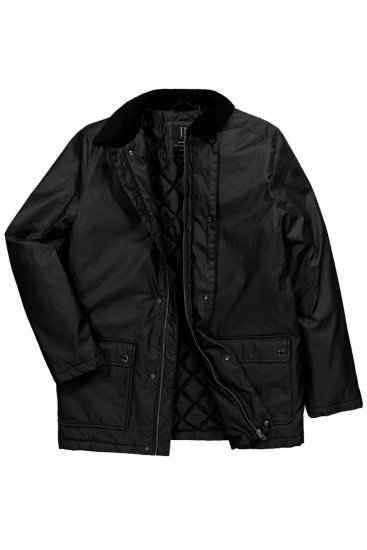 JP1880 851493 Gewaxt jack met corduroy kraag Zwart - Jassen - Grote Maten Herenjassen