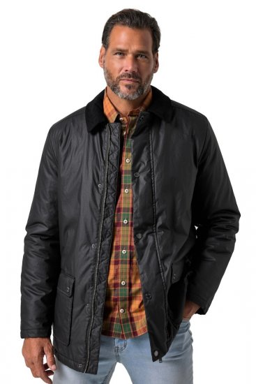 JP1880 851493 Gewaxt jack met corduroy kraag Zwart - Jassen - Grote Maten Herenjassen