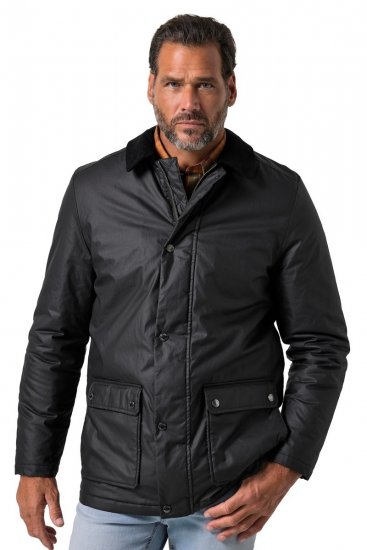 JP1880 851493 Gewaxt jack met corduroy kraag Zwart - Jassen - Grote Maten Herenjassen