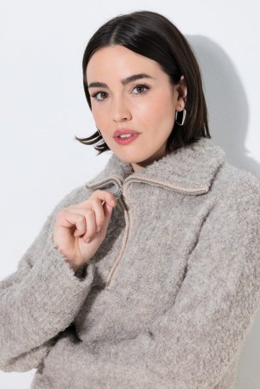 Ulla Popken 851563 Gebreide jurk met lange mouwen Beige - Kleedjes - Jurken in alle maten