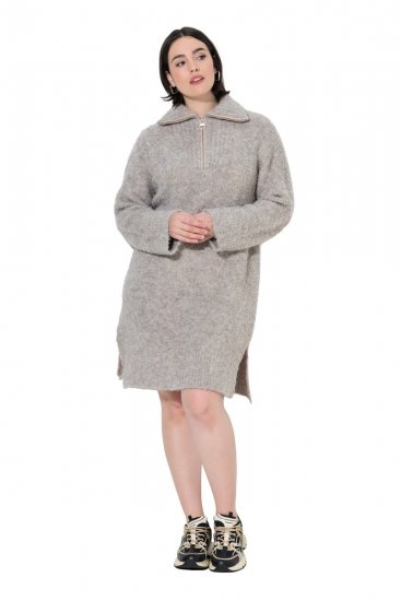 Ulla Popken 851563 Gebreide jurk met lange mouwen Beige - Kleedjes - Jurken in alle maten