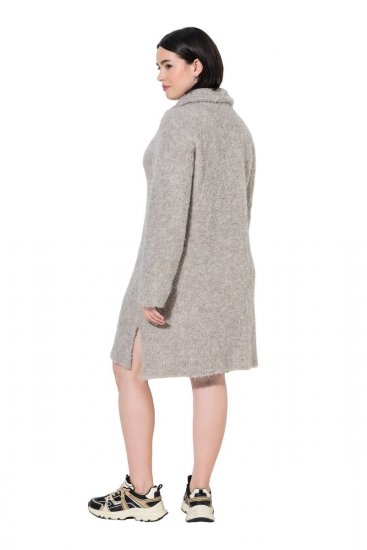 Ulla Popken 851563 Gebreide jurk met lange mouwen Beige - Kleedjes - Jurken in alle maten