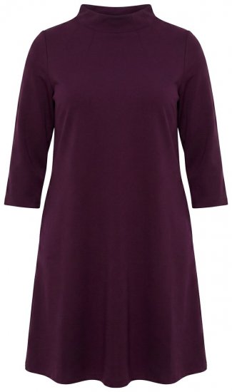 Ulla Popken 851664 Jersey jurk met col Pruim - Kleedjes - Jurken in alle maten