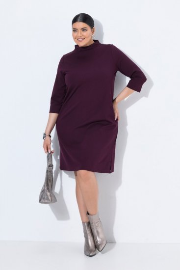 Ulla Popken 851664 Jersey jurk met col Pruim - Kleedjes - Jurken in alle maten