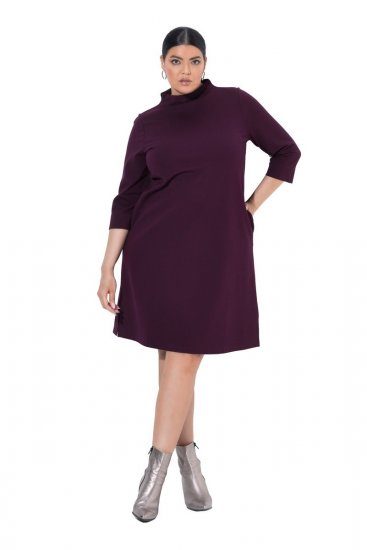 Ulla Popken 851664 Jersey jurk met col Pruim - Kleedjes - Jurken in alle maten