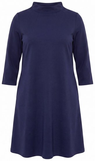 Ulla Popken 851664 A-lijn jersey jurk met zakken Donkerblauw - Kleedjes - Jurken in alle maten