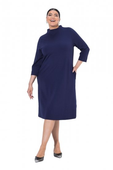 Ulla Popken 851664 A-lijn jersey jurk met zakken Donkerblauw - Kleedjes - Jurken in alle maten