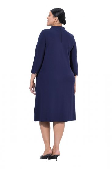 Ulla Popken 851664 A-lijn jersey jurk met zakken Donkerblauw - Kleedjes - Jurken in alle maten