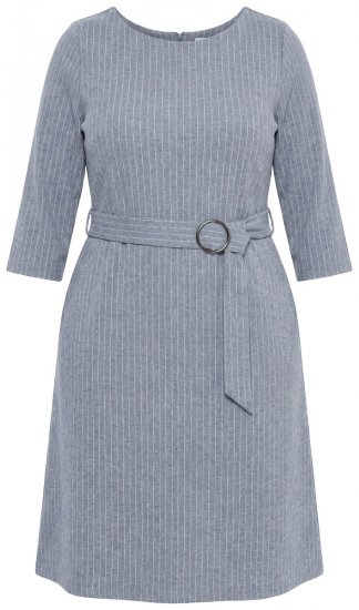 Ulla Popken 851666 Gestreepte midi-jurk met driekwartmouwen Grijs gemêleerd - Midi jurken - Midi jurken in grote maten