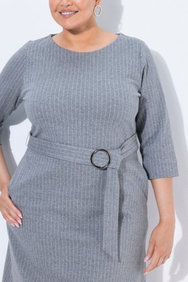 Ulla Popken 851666 Gestreepte midi-jurk met driekwartmouwen Grijs gemêleerd - Midi jurken - Midi jurken in grote maten