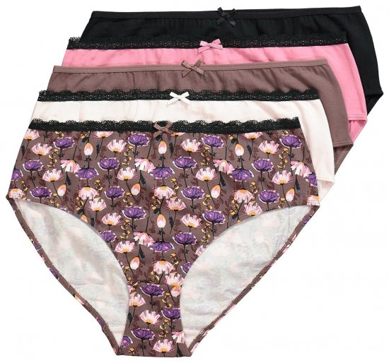 Ulla Popken 851711 Gebloemde slips 5-pack Bruin - Slips - 