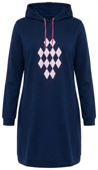 Ulla Popken 851749 Loungejurk met ruitjes en capuchon Donkerblauw - Pyjama's en Loungewear - 