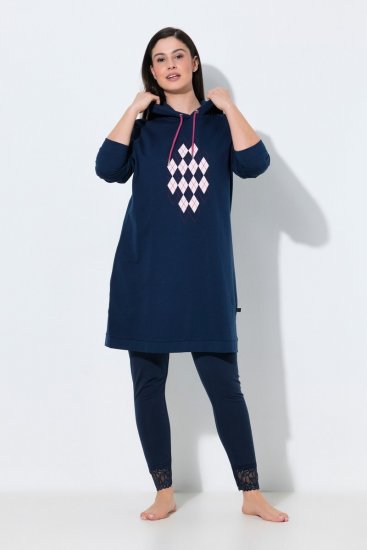 Ulla Popken 851749 Loungejurk met ruitjes en capuchon Donkerblauw - Pyjama's en Loungewear - 