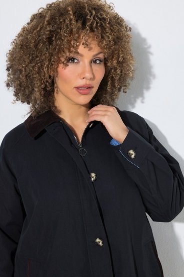 Ulla Popken 851765 Corduroy jas Donkerblauw - Jassen - Jassen in grote maten