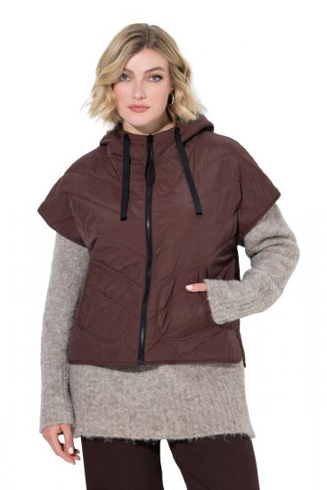 Ulla Popken 851785 Oversized gewatteerd vest met capuchon Bruin - Bodywarmers - 