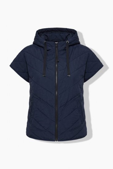 Ulla Popken 851785 Oversized gewatteerd vest met capuchon Donkerblauw - Bodywarmers - 