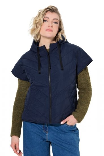Ulla Popken 851785 Oversized gewatteerd vest met capuchon Donkerblauw - Bodywarmers - 