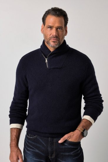 JP1880 851795 Gebreide trui met sjaalkraag Donkerblauw TALL - TALL sweatshirts - TALL sweatshirts en hoodies