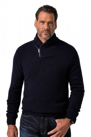 JP1880 851795 Gebreide trui met sjaalkraag Donkerblauw TALL - TALL sweatshirts - TALL sweatshirts en hoodies