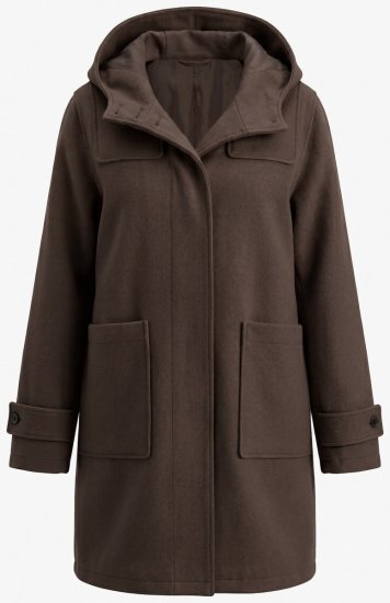 Ulla Popken 851803 Duffelcoat Donkerbruin - Jassen - Jassen in grote maten