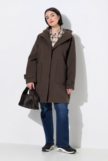 Ulla Popken 851803 Duffelcoat Donkerbruin - Jassen - Jassen in grote maten