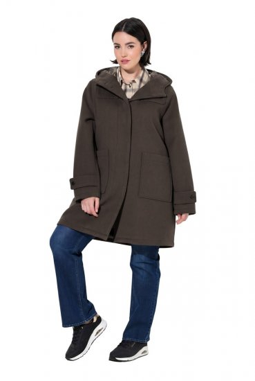 Ulla Popken 851803 Duffelcoat Donkerbruin - Jassen - Jassen in grote maten