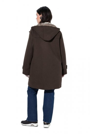 Ulla Popken 851803 Duffelcoat Donkerbruin - Jassen - Jassen in grote maten