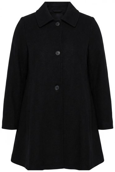 Ulla Popken 851827 Uitlopende jas met wollook Zwart - Jassen - Jassen in grote maten