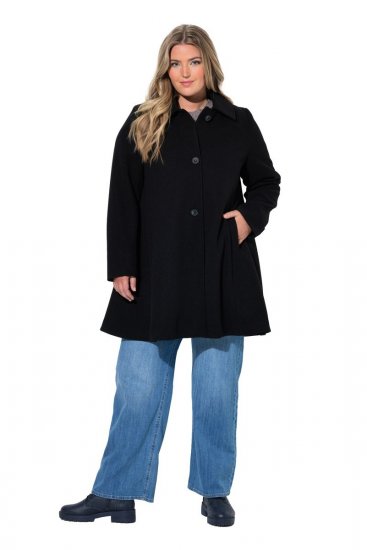 Ulla Popken 851827 Uitlopende jas met wollook Zwart - Jassen - Jassen in grote maten