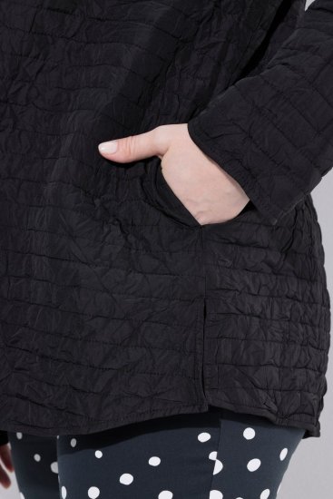 Ulla Popken 852076 Doorgestikte crêpe jas met opstaande kraag Zwart - Jassen - Damesjassen in grote maten