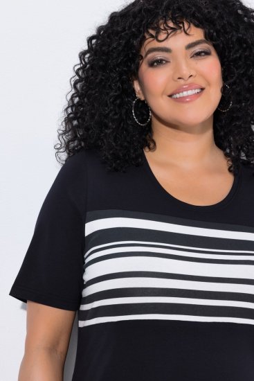 Ulla Popken 852079 Gestreepte T-shirtjurk Zwart - Kleedjes - Jurken in alle maten