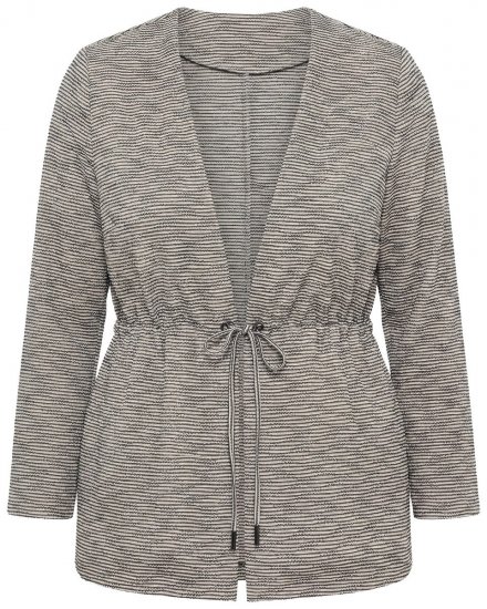 Ulla Popken 852086 Gestreept vest met trekkoord Taupe - Vesten - Vesten in grote maten voor dames