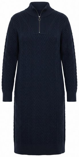 Ulla Popken 852121 Gebreide jurk met lange mouwen en col Donkerblauw - Gebreide jurken -
