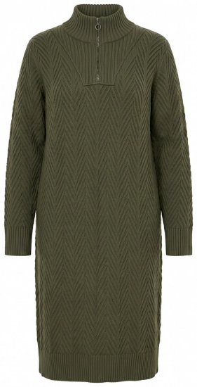 Ulla Popken 852121 Gebreide jurk met lange mouwen en col Kaki - Gebreide jurken -