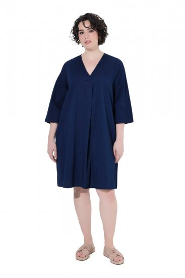 Ulla Popken 852191 Denim jurk met zakken Denimblauw - Kleedjes - Jurken in alle maten