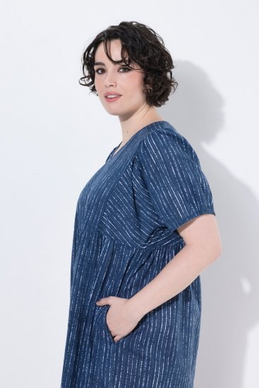 Ulla Popken 852214 Gestreepte midi-jurk Donkerblauw - Midi jurken - Midi jurken in grote maten