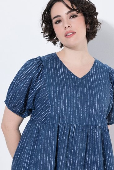 Ulla Popken 852214 Gestreepte midi-jurk Donkerblauw - Midi jurken - Midi jurken in grote maten