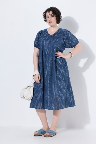 Ulla Popken 852214 Gestreepte midi-jurk Donkerblauw - Midi jurken - Midi jurken in grote maten